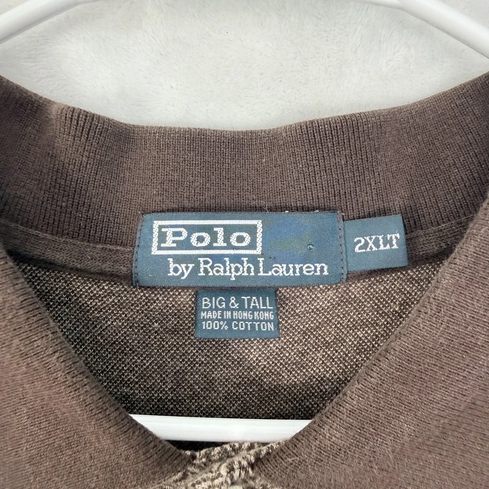 Polo Ralph Lauren Polo Shirt Mens 2XLT Tall Brown Herringbone Pony Pullover